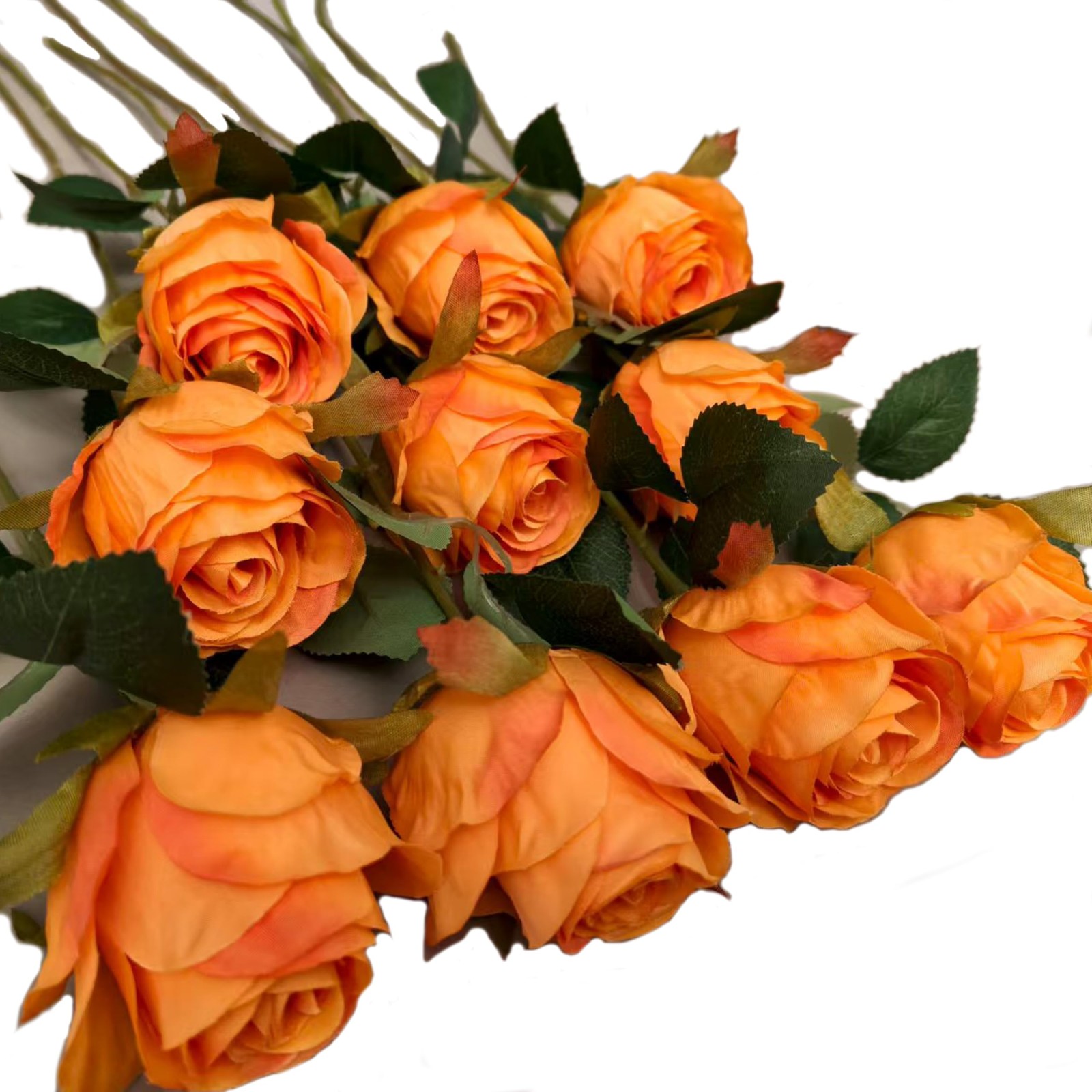 Artificial Orange Roses 10 Pcs – Lifelike Single Stem Fake Roses with Natural…