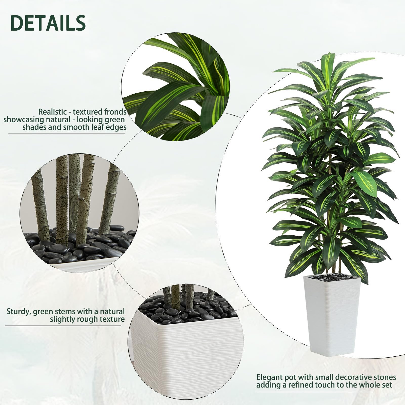 Artificial Dracaena Tree Indoor, 5FT Tall Fake Floor Plants with White Plante…