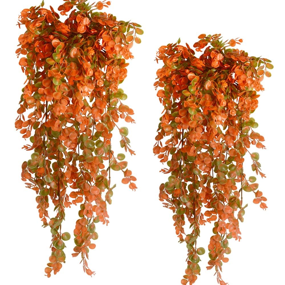 2pcs Artificial Hanging Fall Plants Fake Hanging Plant Faux Eucalyptus Leaf G…