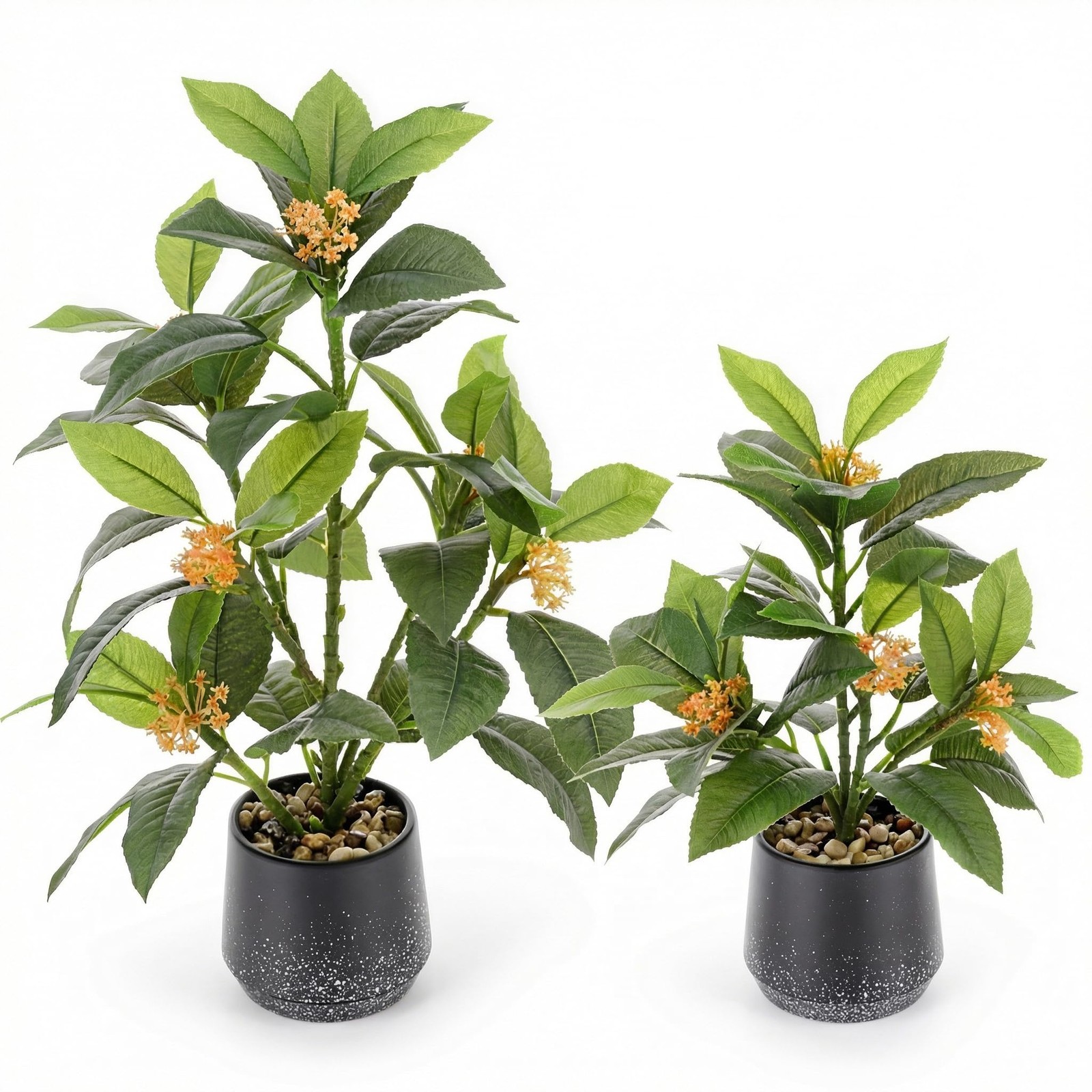 2 Pack 12″ Artificial Small Camellia Flowers Tree Potted Fake Bonsai Plant