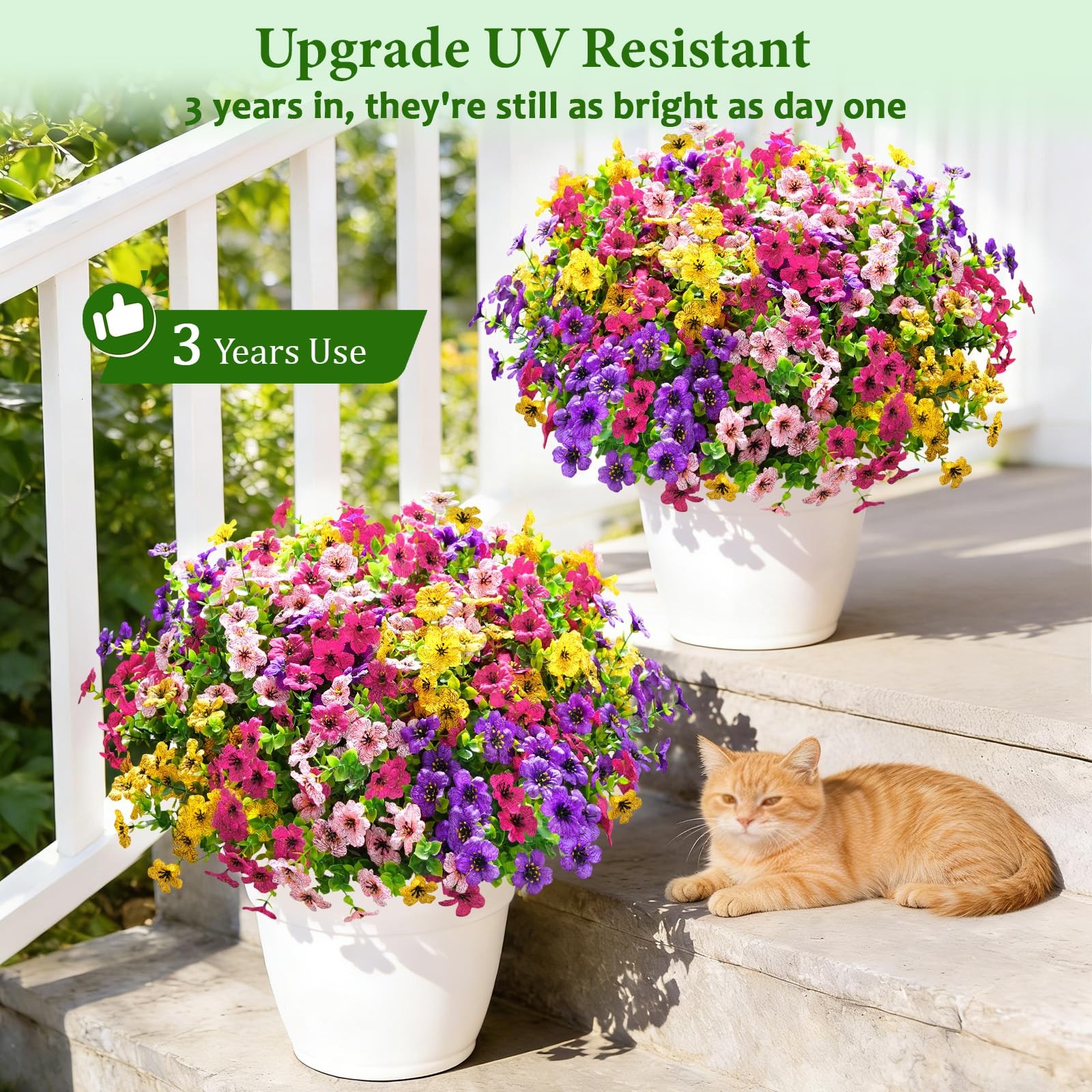 Elyum Artificial Flowers for Outdoors, 36 Bundles Mixed Colors Fake Outdoor F…