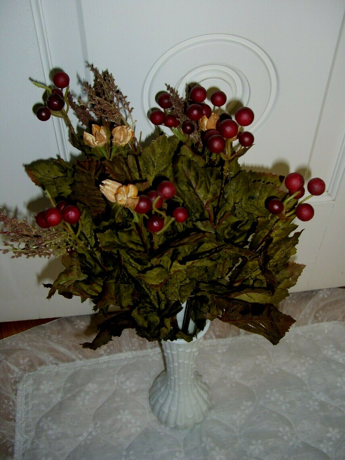 A Bunch of Silk Green Leaves/Red Grapes/Berries/22″ Tall