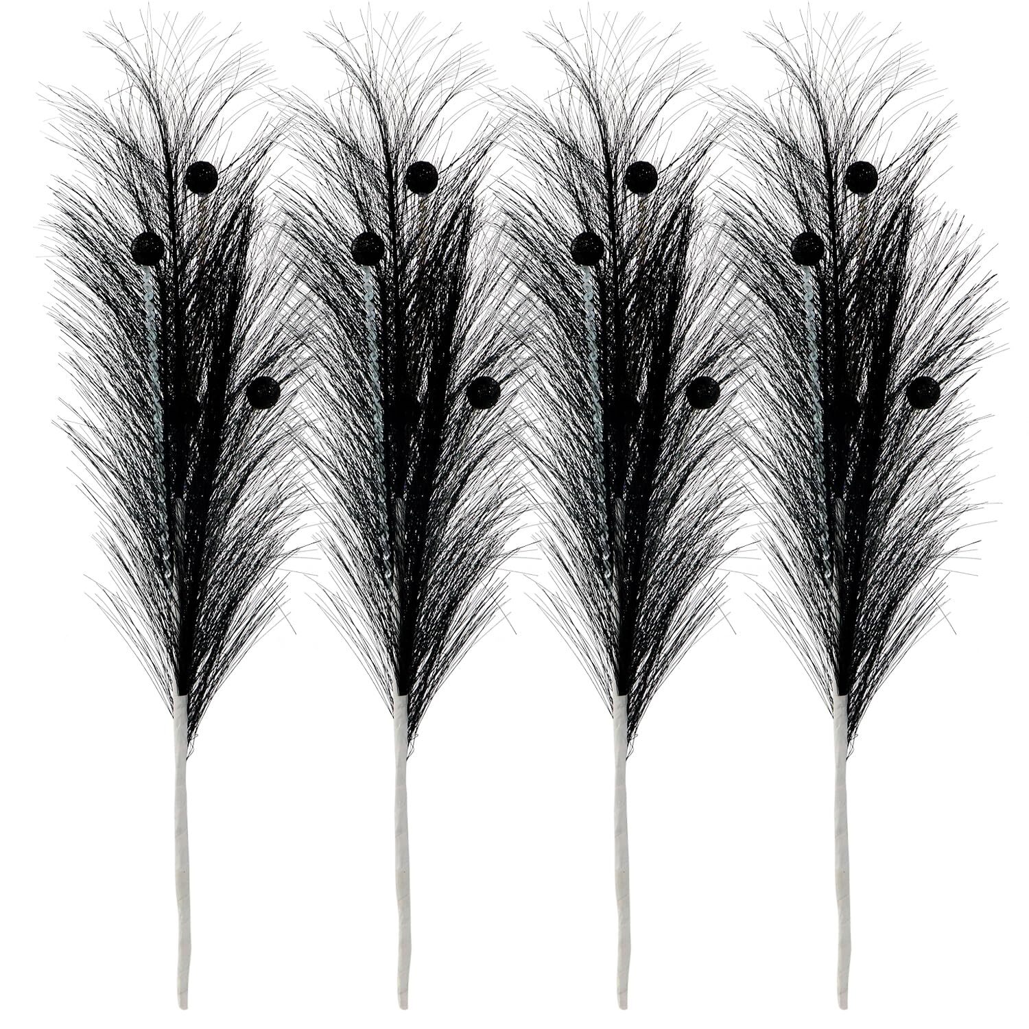 4 Pcs Black Christmas Grass 16.9″ Sequins Glitter Berries Xmas Tree Vase