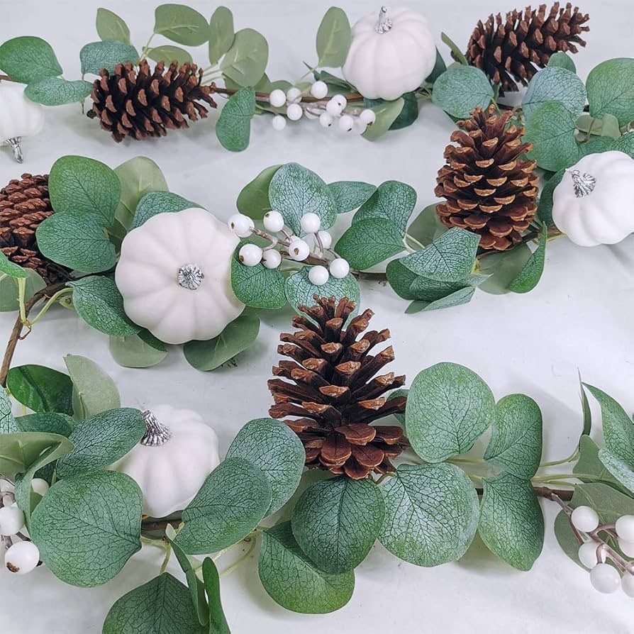 White Pumpkin Garland Artificial Eucalyptus Garland 6’ Long