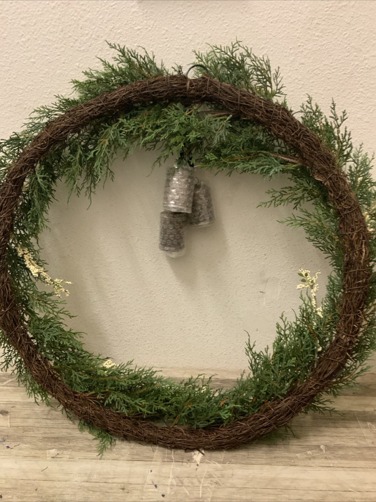 🎋 Hearth & Hand Magnolia 32” Faux Cedar Plant Wreath W/Berries & Bells🆕AS IS
