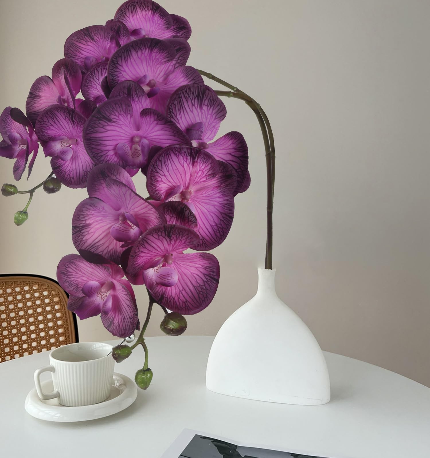 Dark Purple Orchid Artificial Flowers 34.3″ Real Touch Fake Orchid Latex Purp…