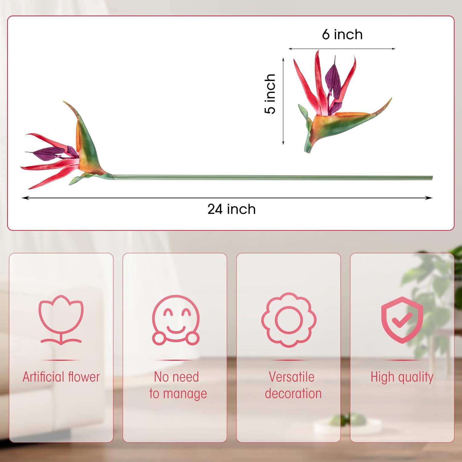 12 Pcs 24″ Pink Bird of Paradise Faux Flowers for Home Garden Party Decor