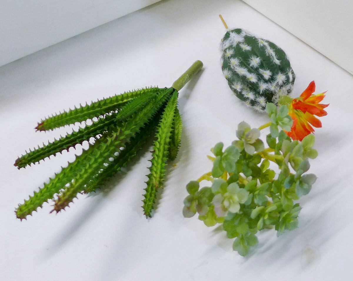 3 Pcs Artificial Plants Mini Cactus Orange Flower Flocking Succulents (#103)