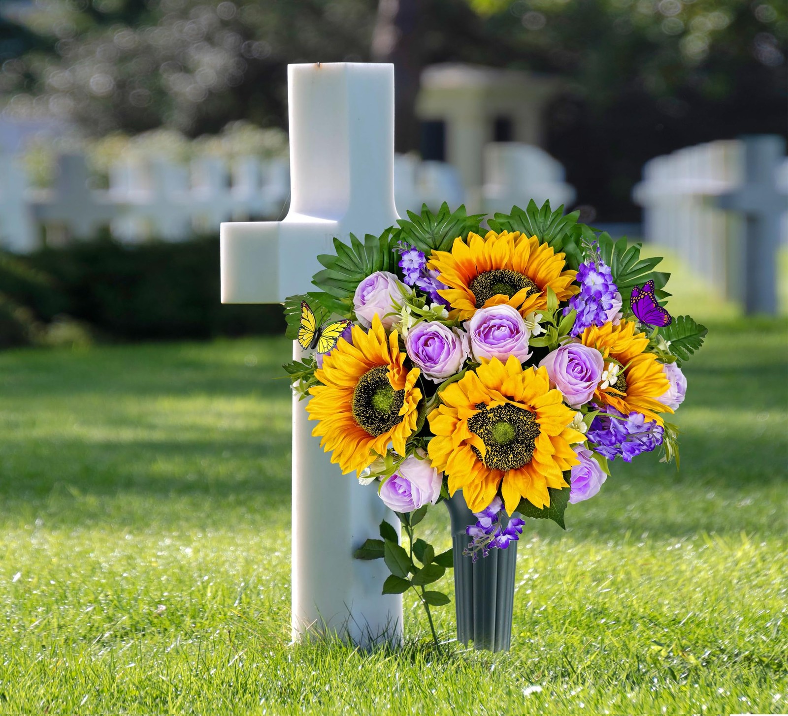 MUVIC Artificial Cemetery Flowers – Memorial Flowers – Outdoor Grave Flower D…