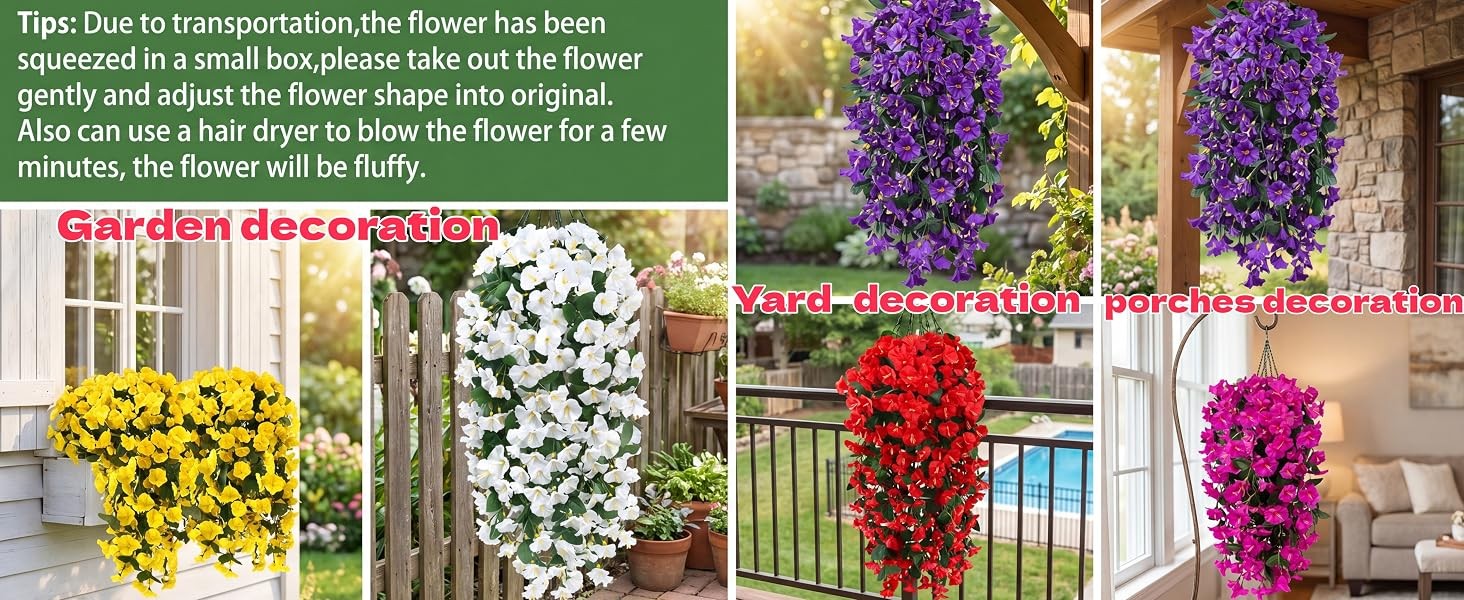 Artificial Fake Hanging Flowers Plants for Outdoor Outside Spring Summer