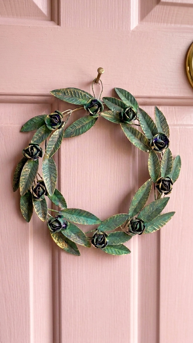 Gold Floral Metal Wreath Wall Decor | Luxury Modern Wall Art Hanging for Home