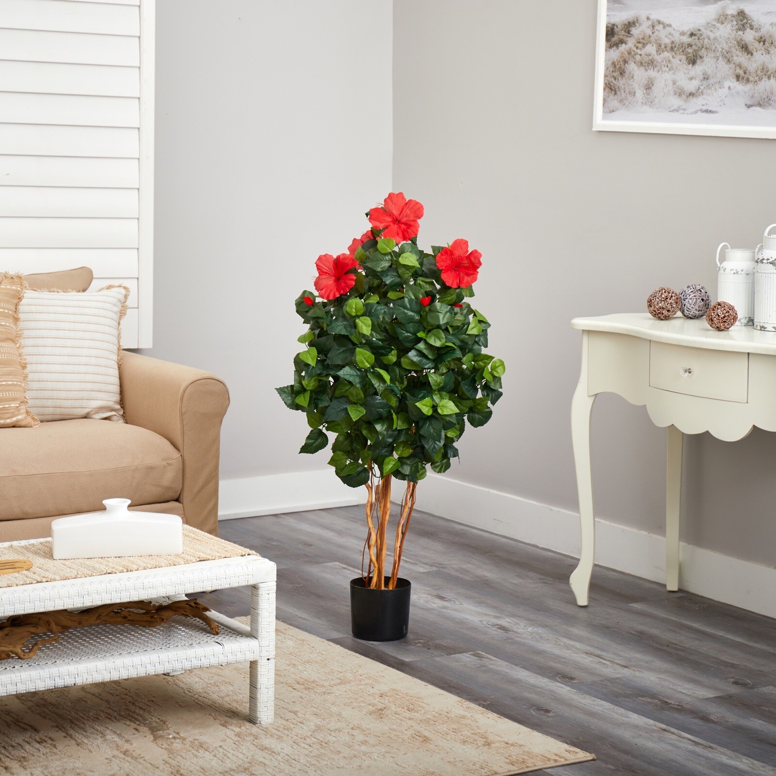 4’ Artificial Hibiscus Topiary Flower Tree w/406 Lvs Home Decor. Retail $139
