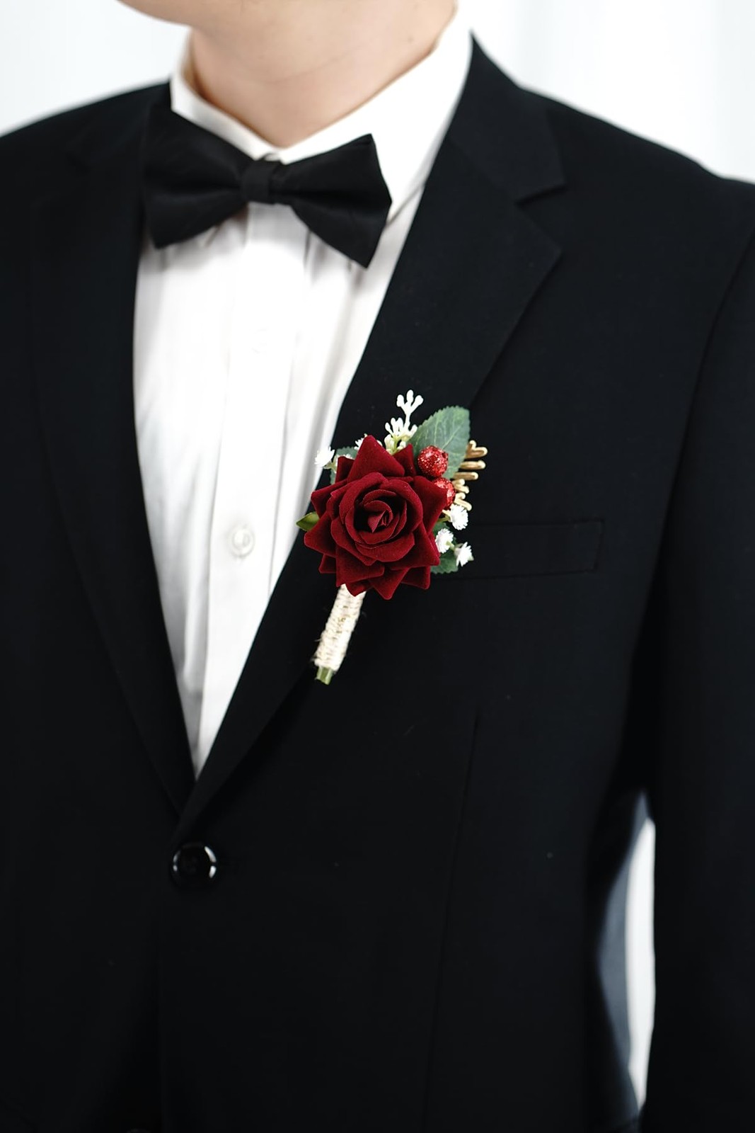 1 PCS Ivory Rose Men Boutonniere Wedding Groom Groomsmen Artificial Flowers