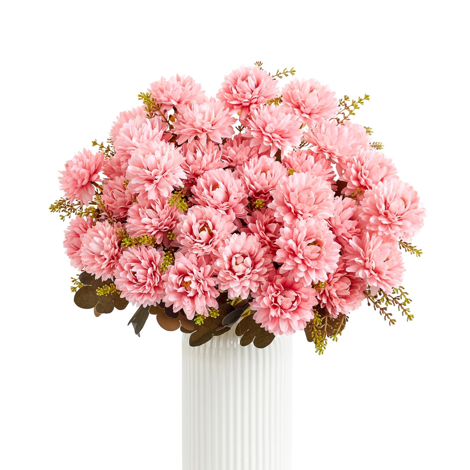 18 Heads Pink Artificial Chrysanthemum Flowers Fake Mums Pink Kiku Ball Flowe…