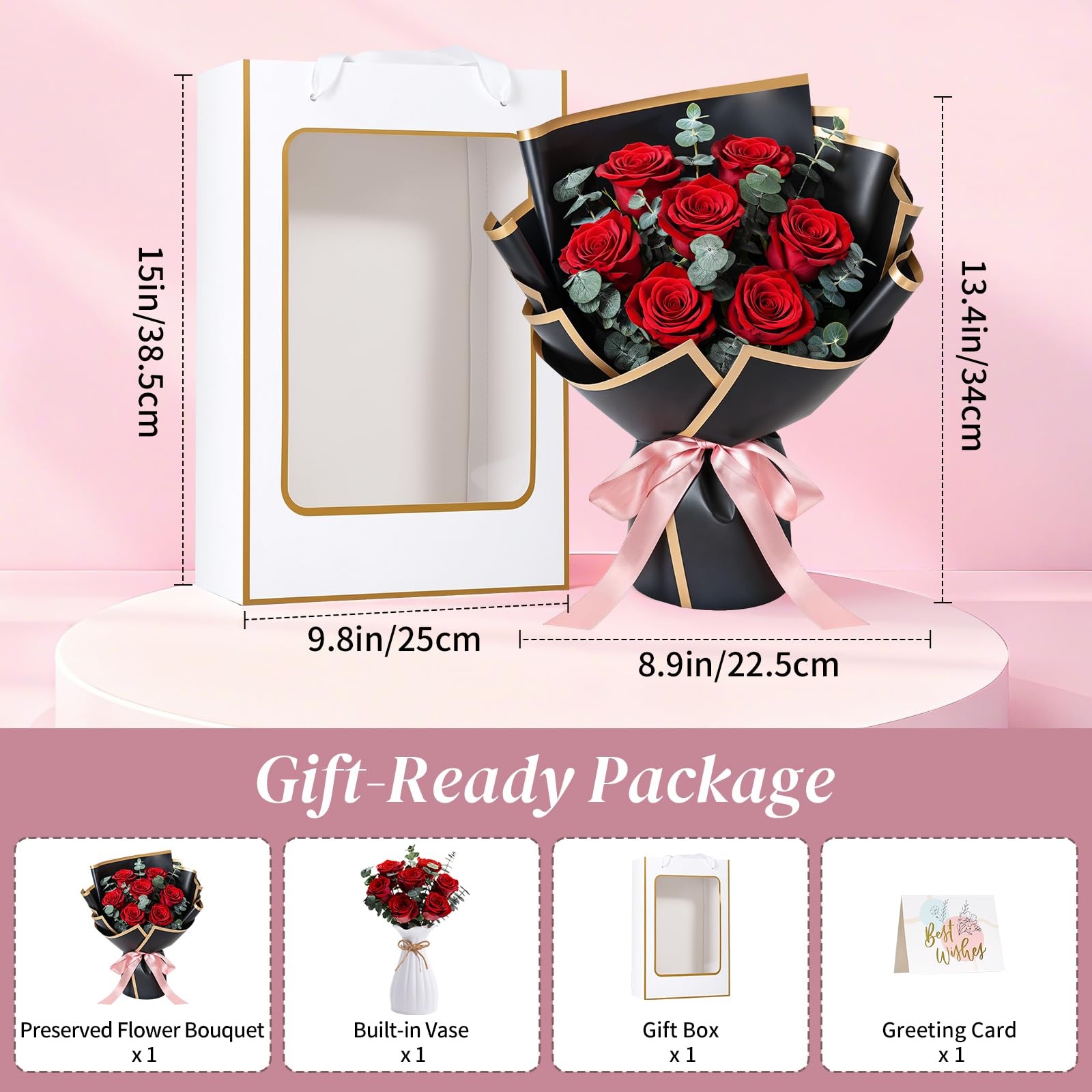 Flower for Delivery, Preserved Flowers Bouquet, Red Roses Bouquet, Real Long-…
