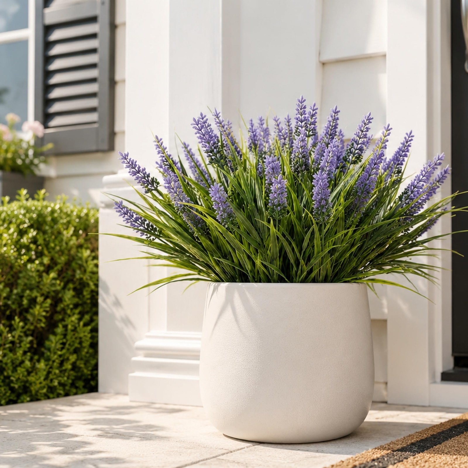 Artificial Monkey Grass with Flowers – Faux Outdoor Plants, UV Resistant Fake