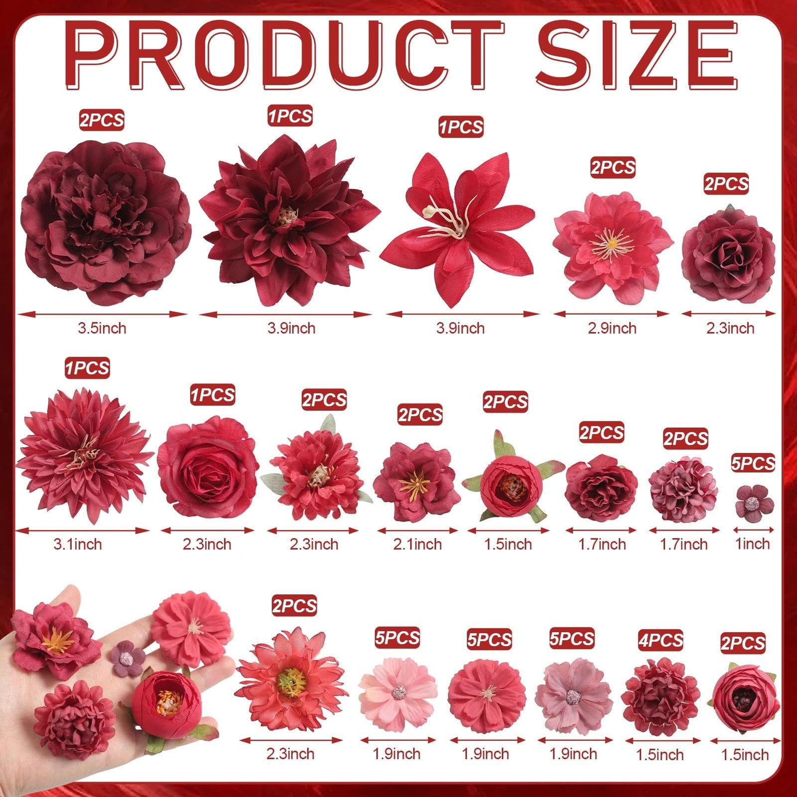 Artificial Flowers Heads Combo Red Flowers Mix Silk Flowers Heads Bulk Faux R…
