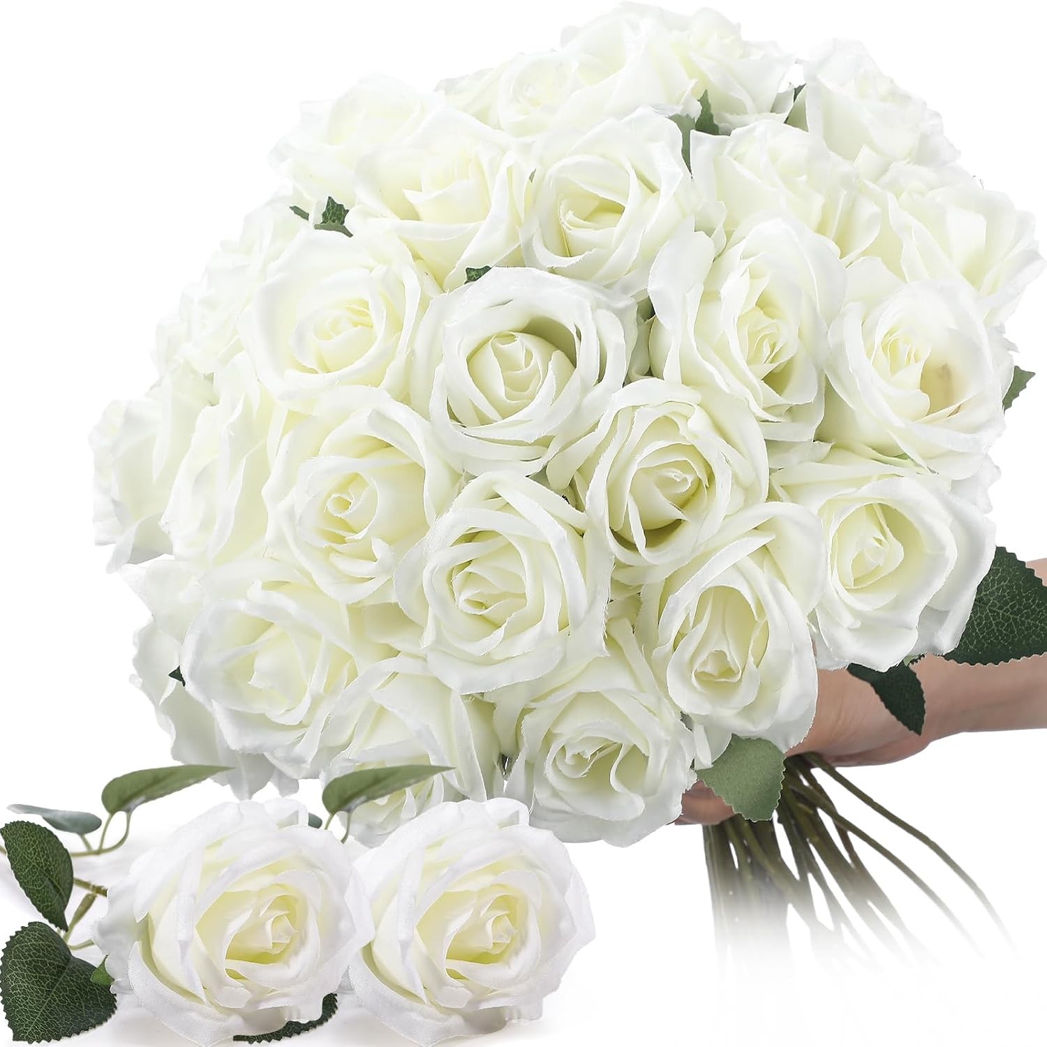 20× Artificial White Roses Fake Flower Silk Single Stems Real Touch Gift 20″ USA