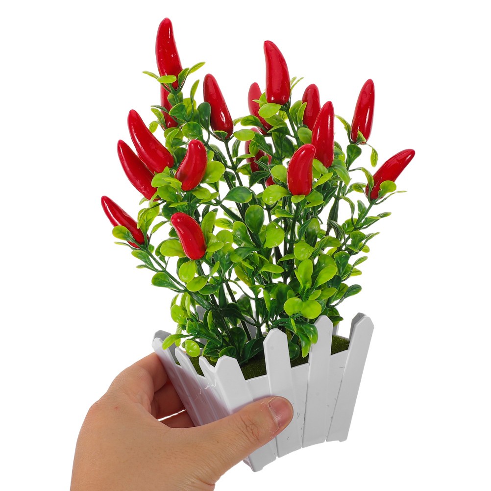 3Pcs Reusable Faux Red Pepper Bonsai Trees Lifelike Plastic Indoor Decoration
