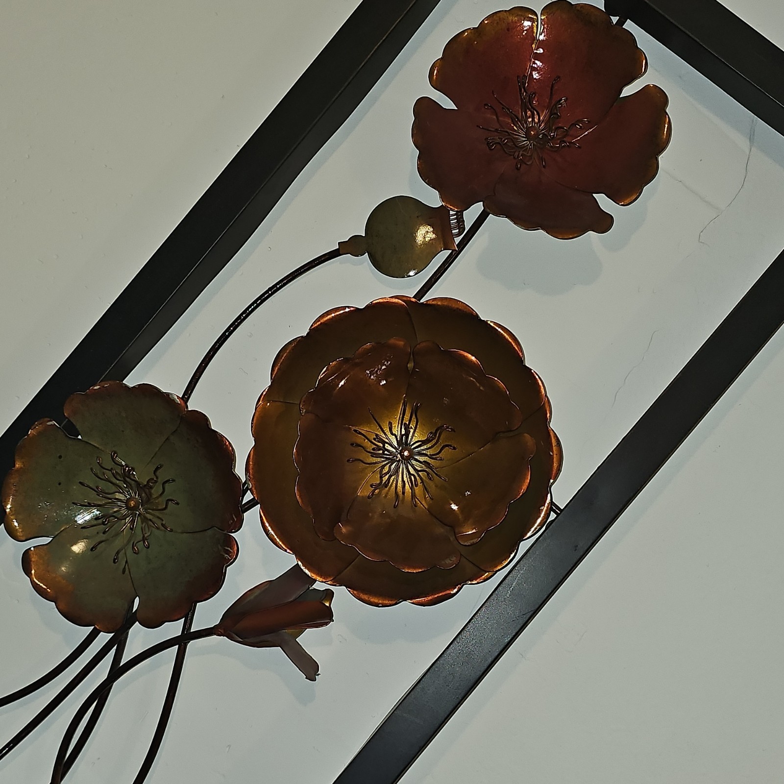 Metal Floral Wall Art Arrangement, Bronze Red Green Gold Black Flowers