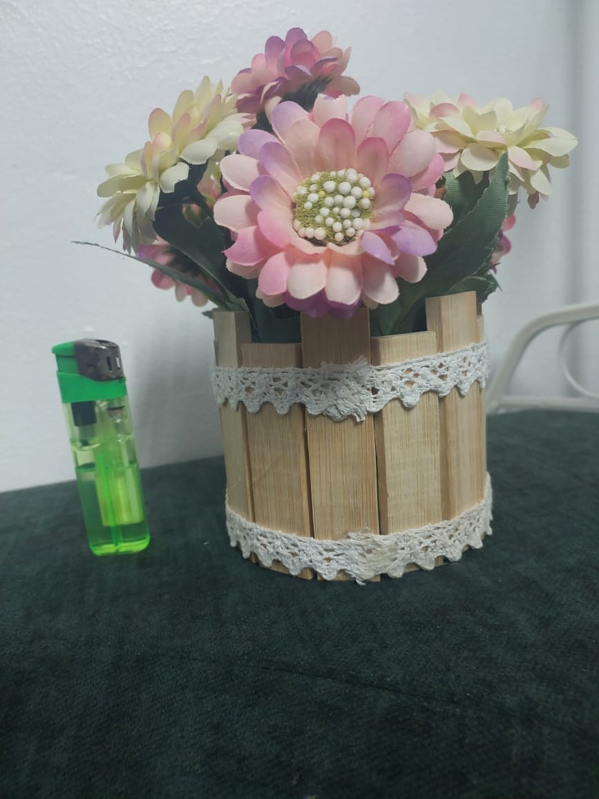 Rustic Artificial Flower Arrangement in Wooden Barrel Pot Farmhouse Decor