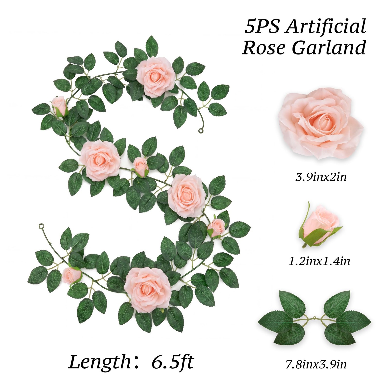 ZIFTY 5Pcs 32.5FT Flower Garland Artificial Rose Vine, Pink Rose Garland, Flo…