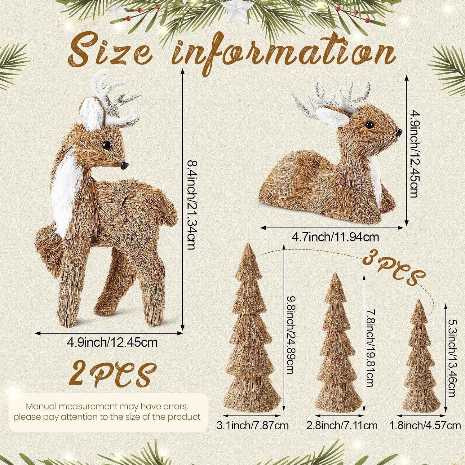 5 Pcs Christmas Sisal Reindeer Tree Centerpieces Table Fireplace Decor Christmas