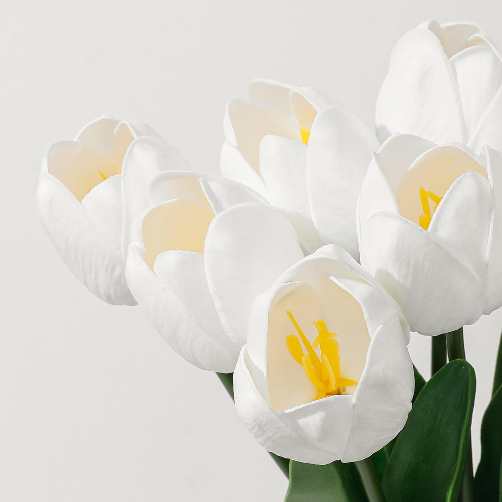 White Fake Tulips,18.5″ PU Artificial Tulips Flowers for Spring Easter Home K…