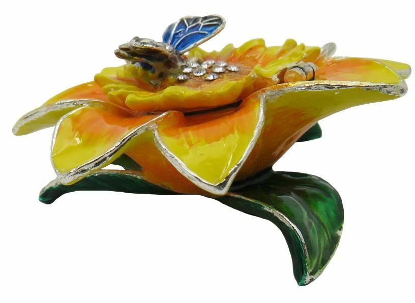 Sunflower Jeweled Trinket Box with Austrian Crystals