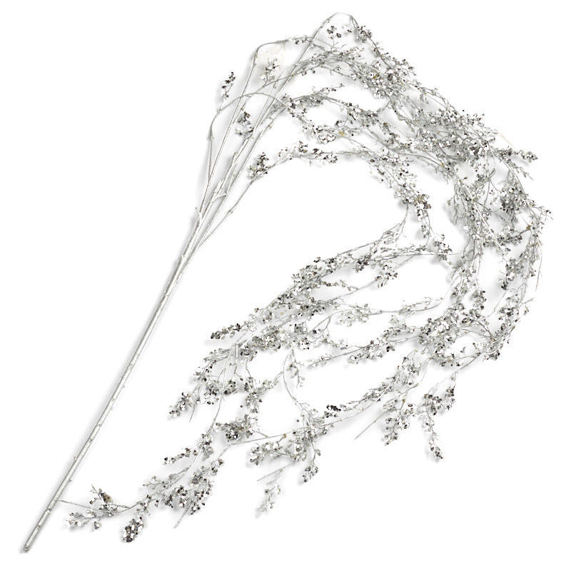 6ft Cascading Silver Glittered Floral Branch