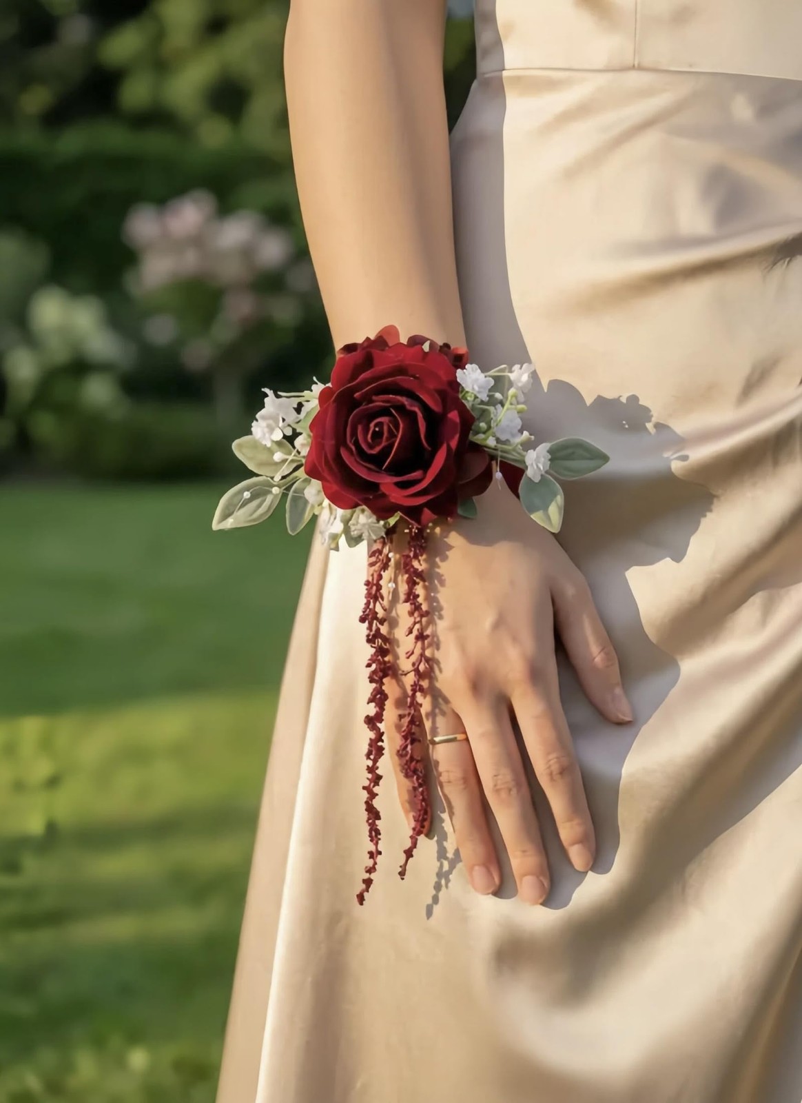 Red Rose Wrist Corsage And Boutonniere Set Men Women Wedding Prom Party Prop