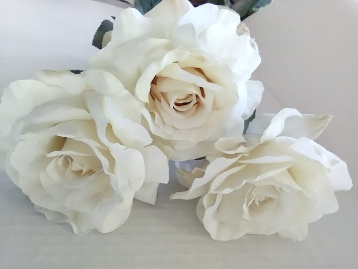 Three long stem real touch silk roses CREAM