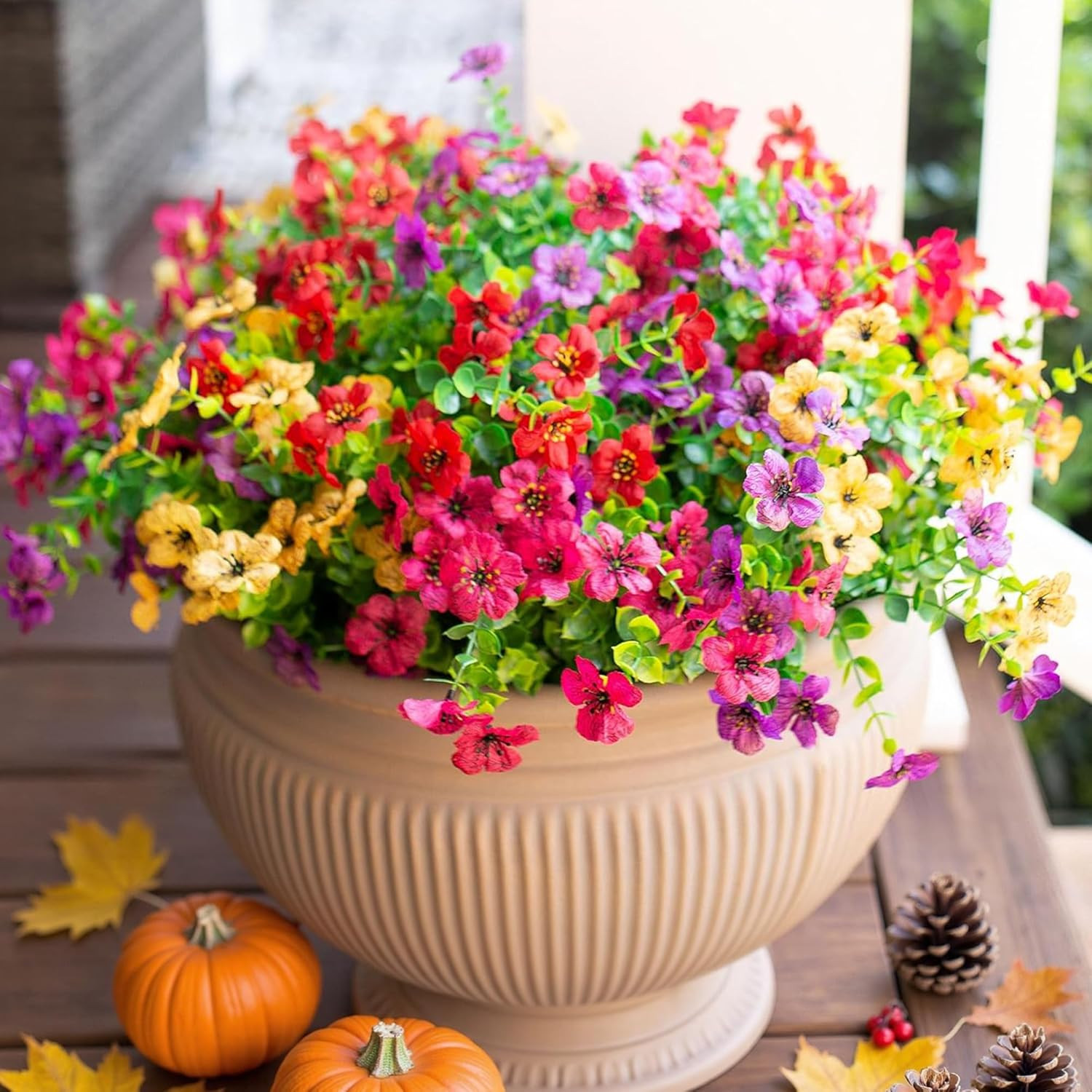 Artificial Fall Flowers Faux Mums for Outdoor Indoor Garden Home Decoration, Fau