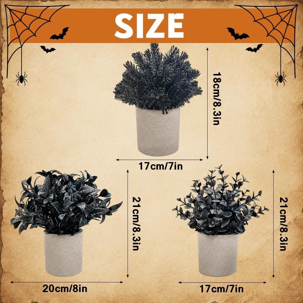 Halloween Fake Plants 3Pcs Mini Potted Eucalyptus Rosemary Artificial Home Decor