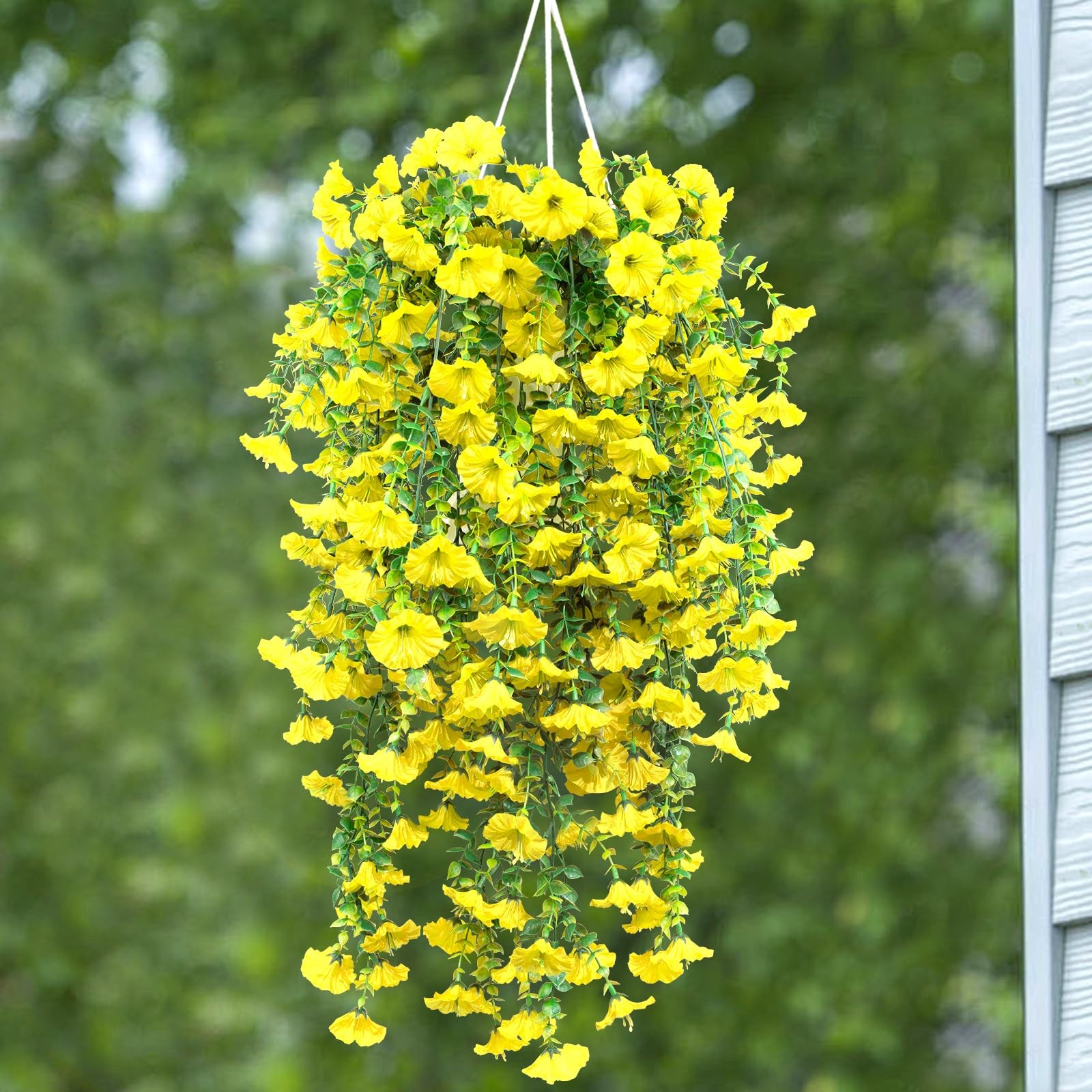 Artificial Faux Hanging Flowers Plant for Outdoor, Fake Silk Morning Glory Decor