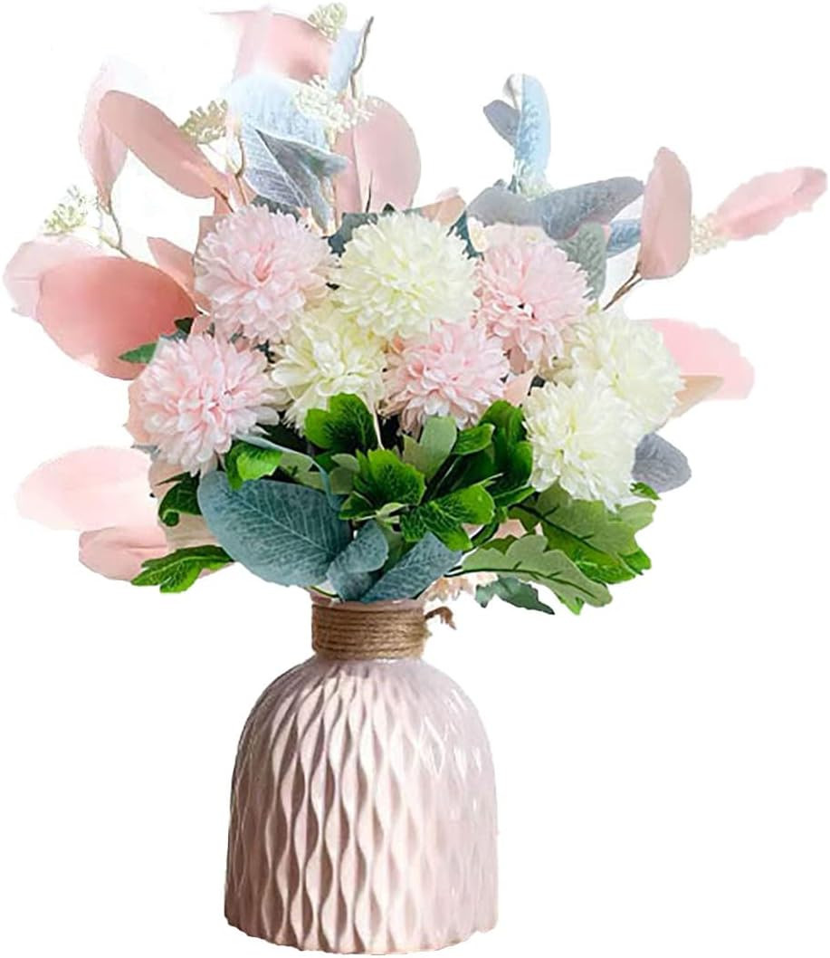 Artificial Flowers with Ceramic Vase Faux Hydrangea Flower Arrangements Table Ce