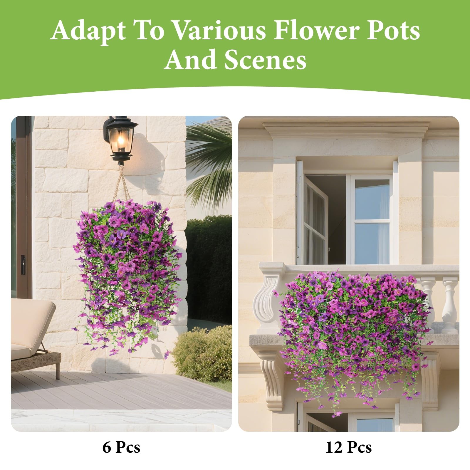 Artificial Fake Hanging Flowers Plants for Outdoor Spring Decoration,6 PCS Fa…