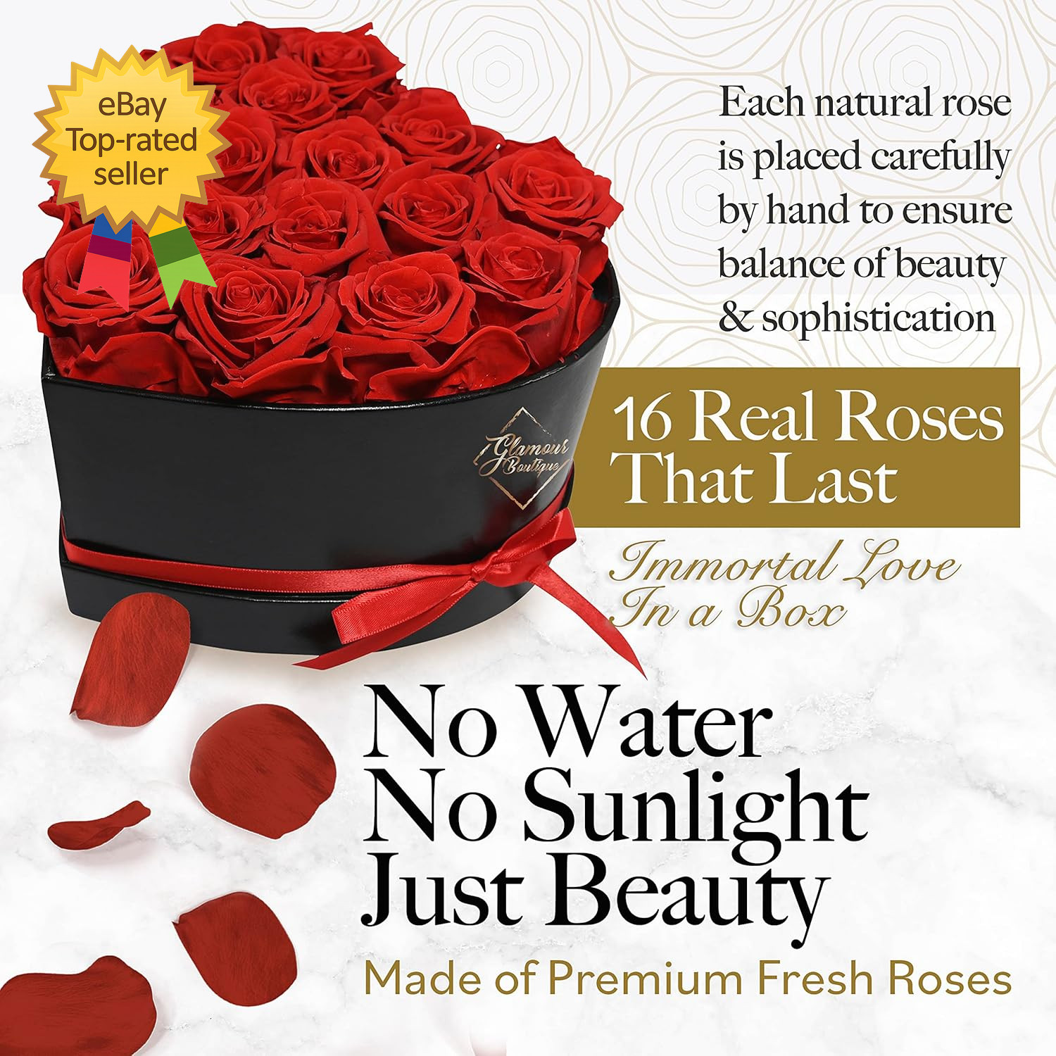 16 Flower Forever Heart Shape Box Eternal Preserved Roses Gift
