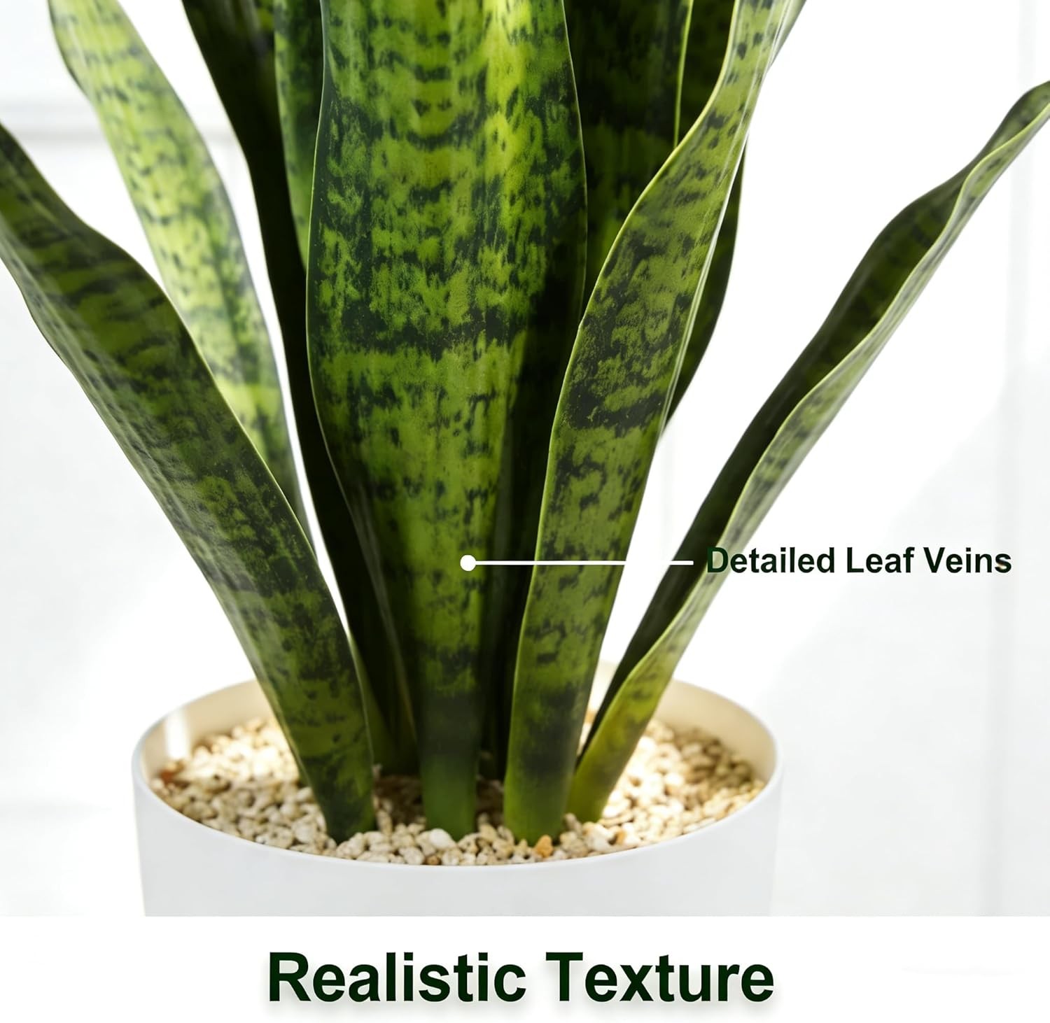Fake Snake Plant, 27in Artificial Plant with White Pot Realistic Leaves, Low