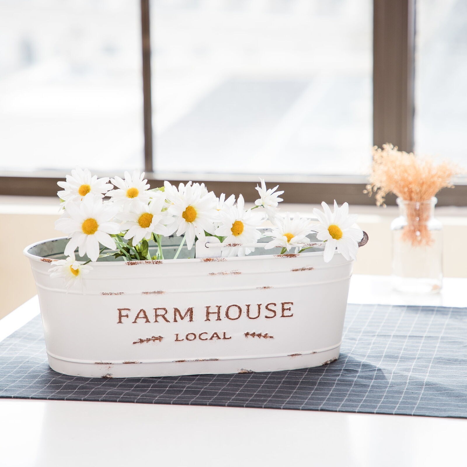 Oval Farmhouse Bucket Artificial Floral W/ Handle Planter Storage Holder Sturdy
