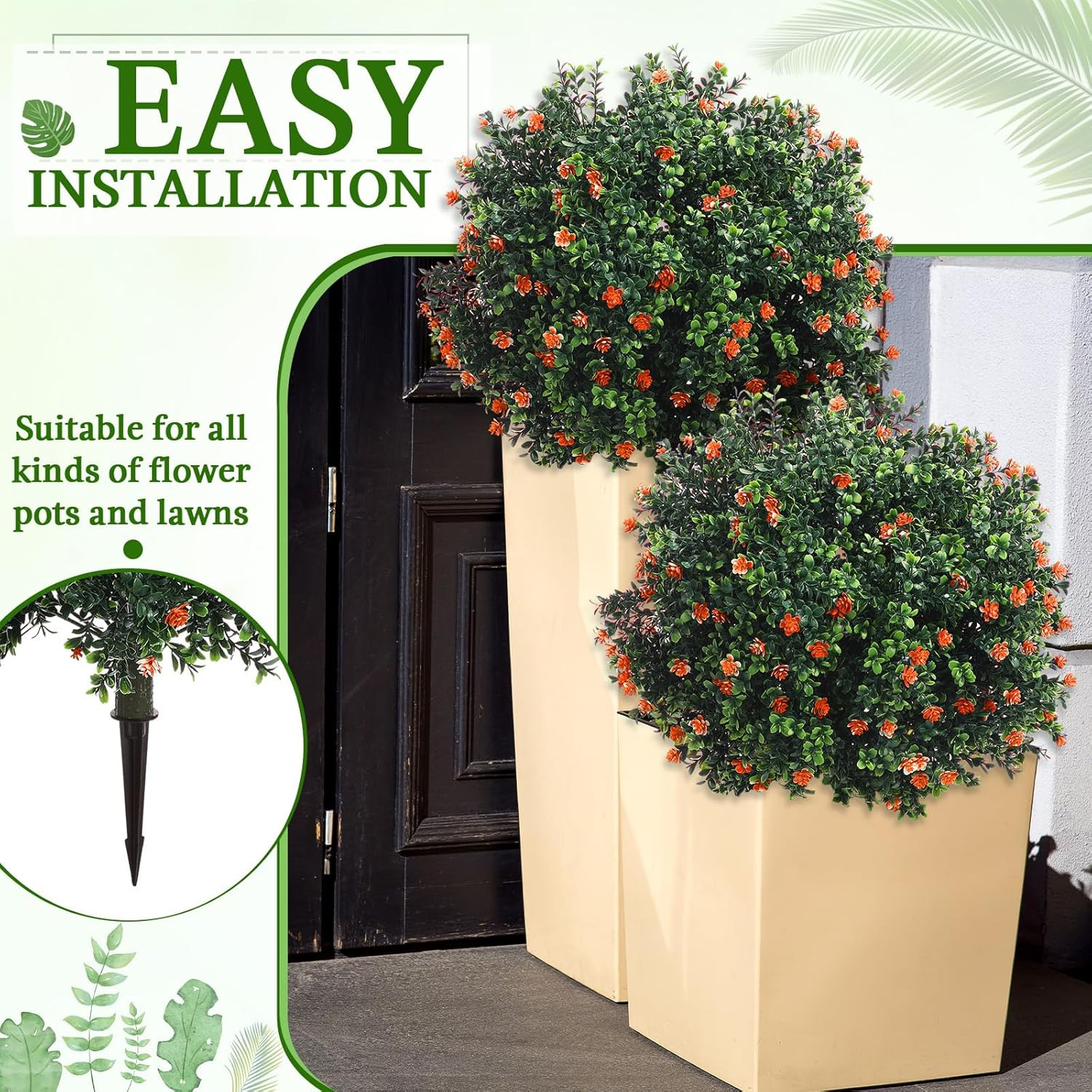 27″ Artificial Boxwood Topiary Ball Trees – UV Resistant Outdoor Decor (Set of 2