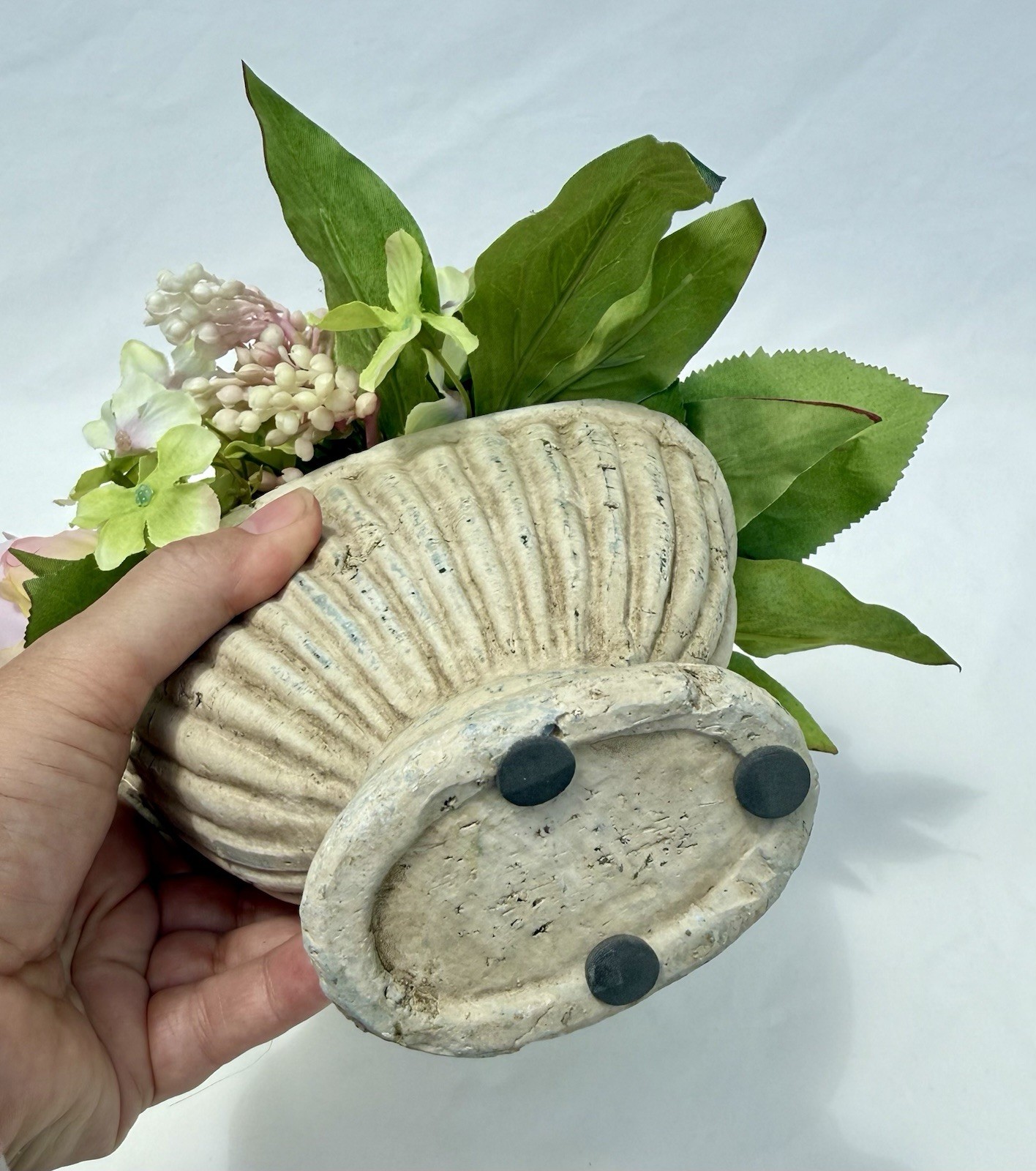 Faux Flower Arrangement in Fluted Urn Vase Cottage Decor