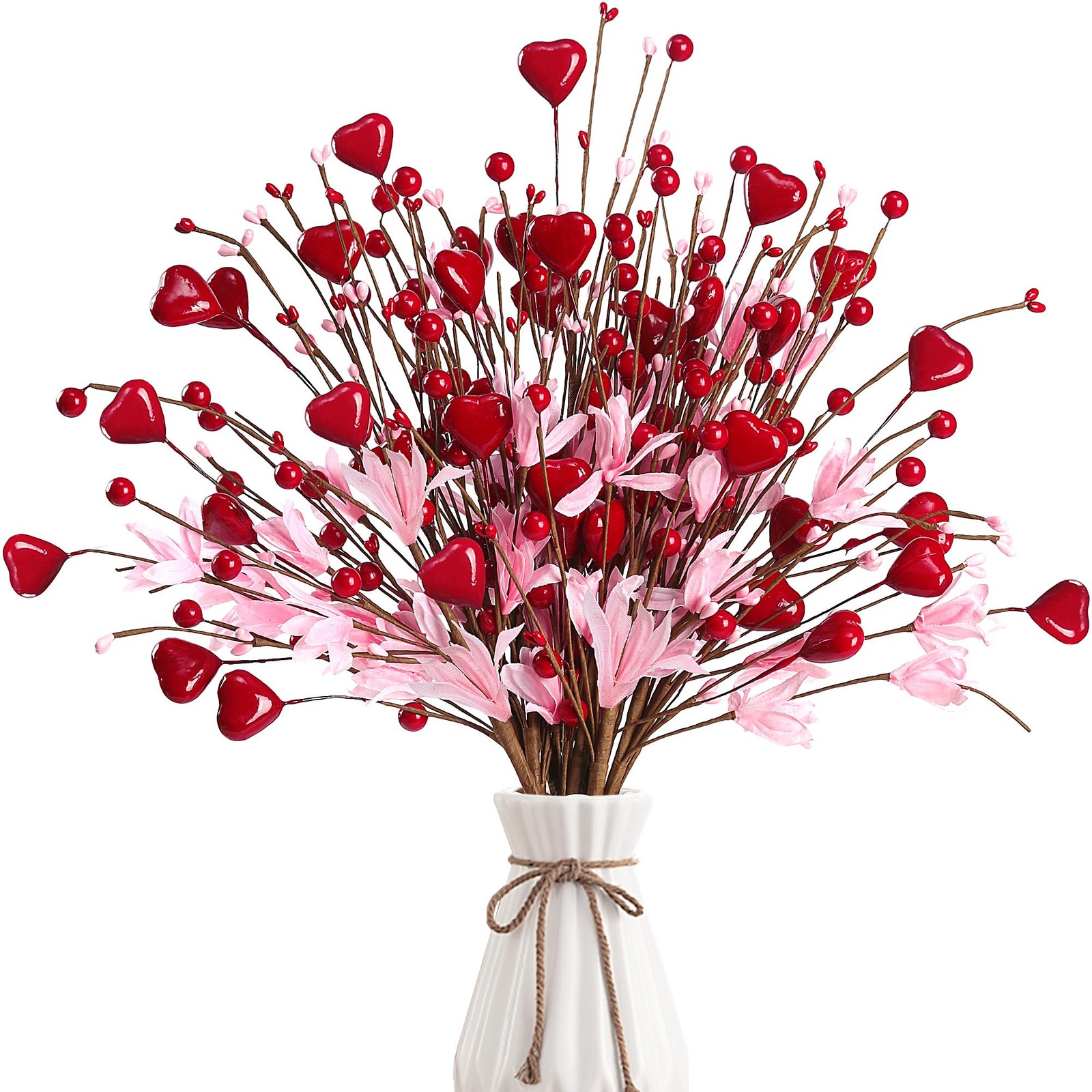 Valentine’s Day Gifts 12 Pcs Heart Shaped Picks Artificial Red Heart Twigs Fo…