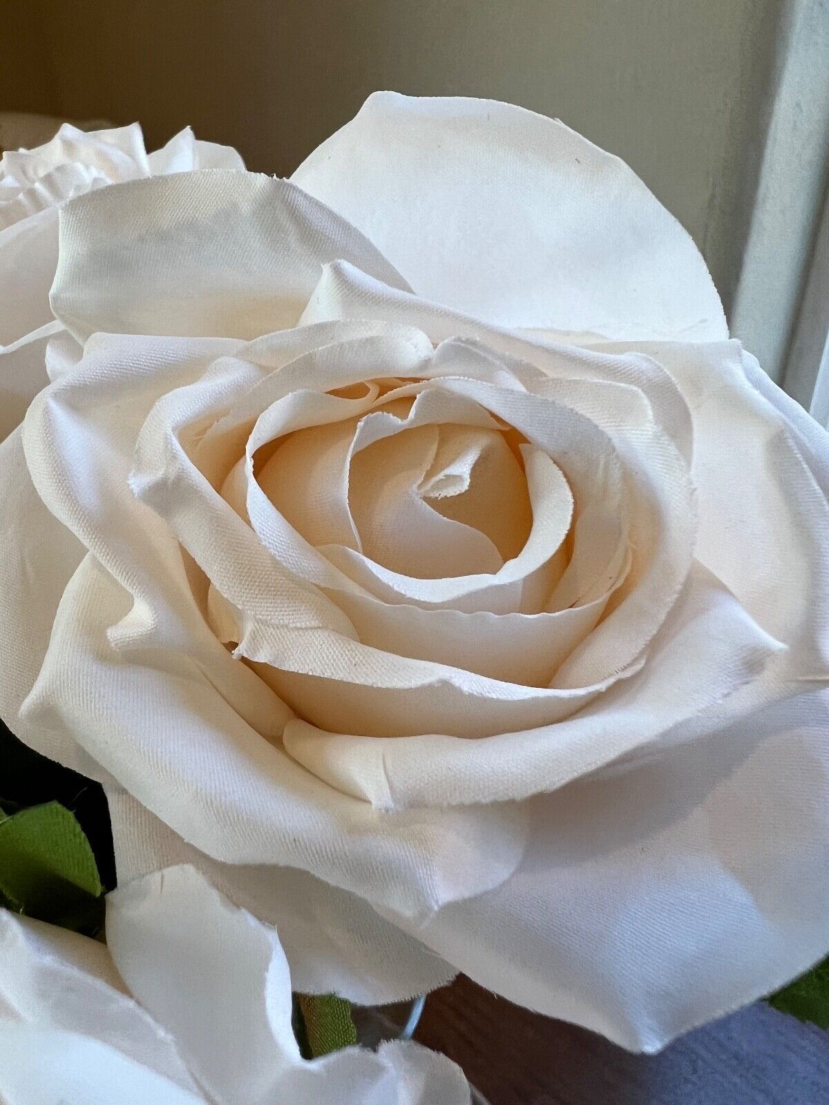 Roses Artificial Silk 6 Piece Long Stem in Blush Color White w/Hint of Pink