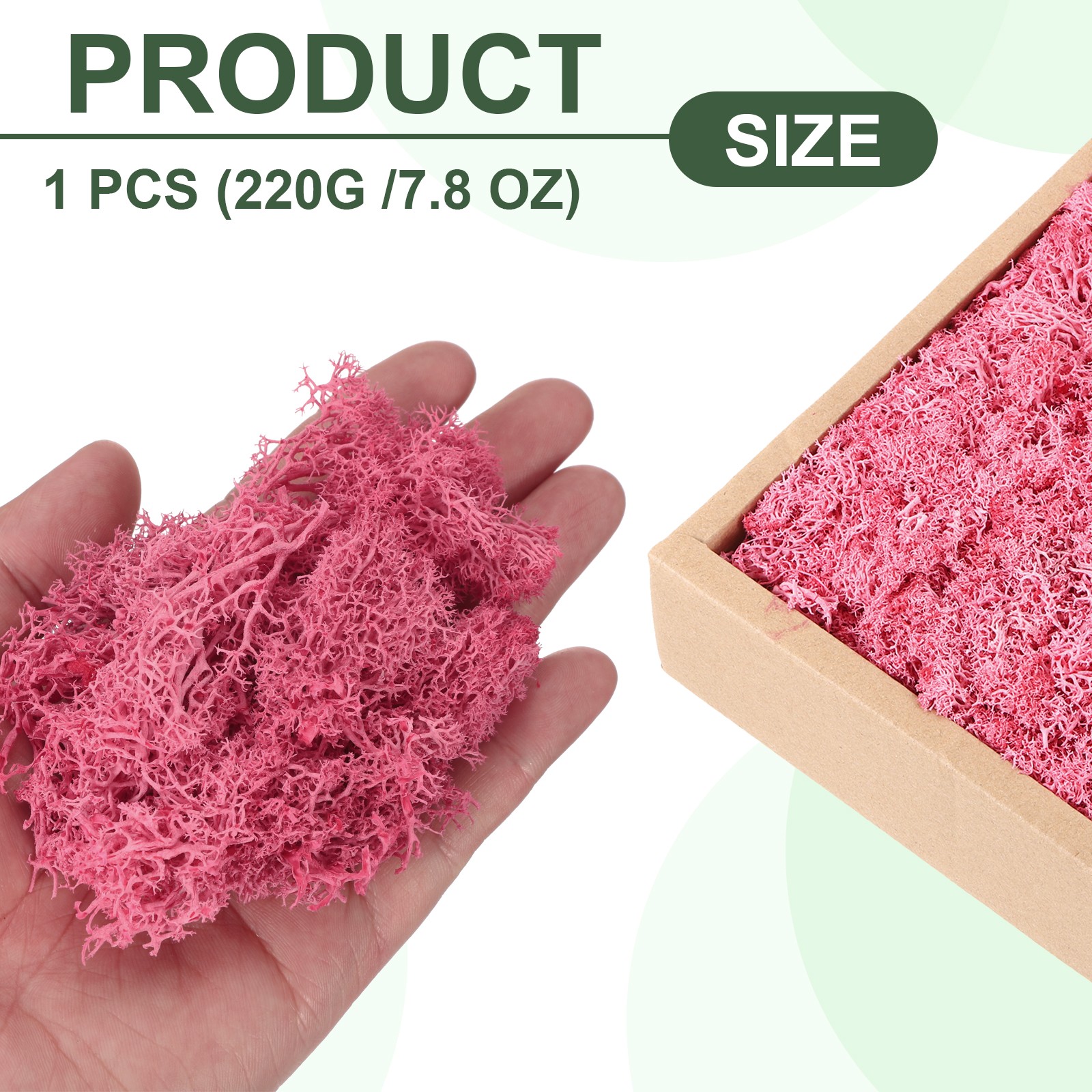 7.8oz Preserved Reindeer Moss, Dark Pink Decorative Artificial Fake Moss