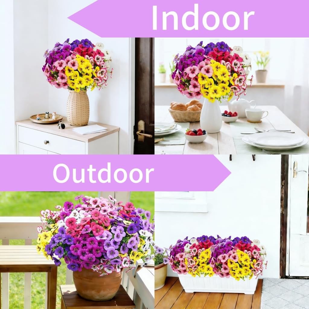 Artificial Pansy Flowers 8 Assorted Colors UV Resistant Faux Silk Flowers for…