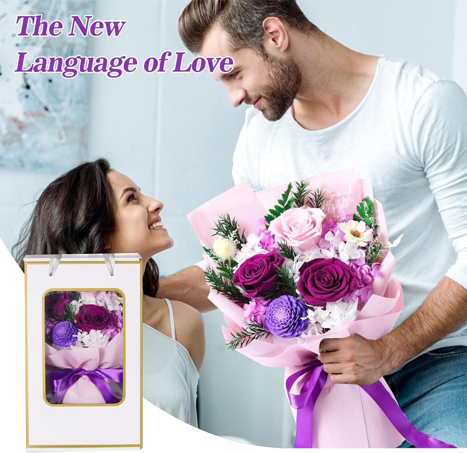 Flowers Gifts for Women, Flower for Delivery, Preserved Purple Roses Bouquets, A