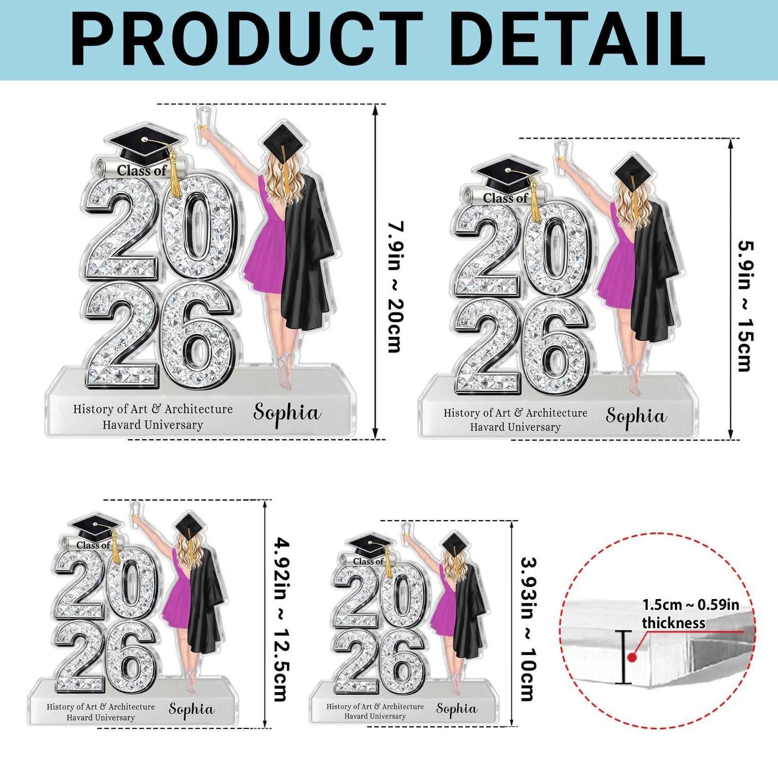 Personalized Graduation Acrylic Plaque Class of 2026, Custom Graduate Gift