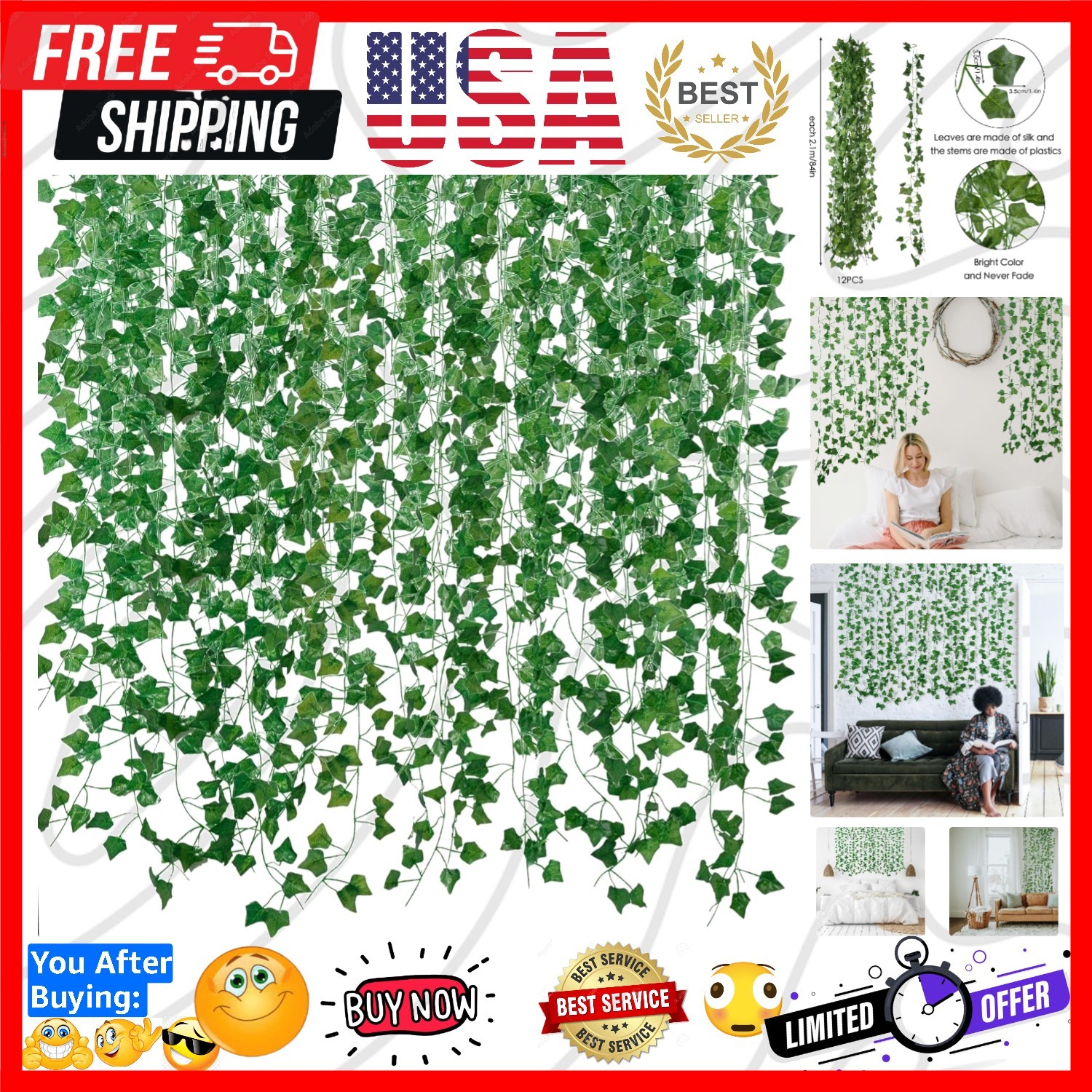 Fake Vines for Room Decor12 Pack 84 Feet Aesthetic Artificial Plant Ivy Leave…