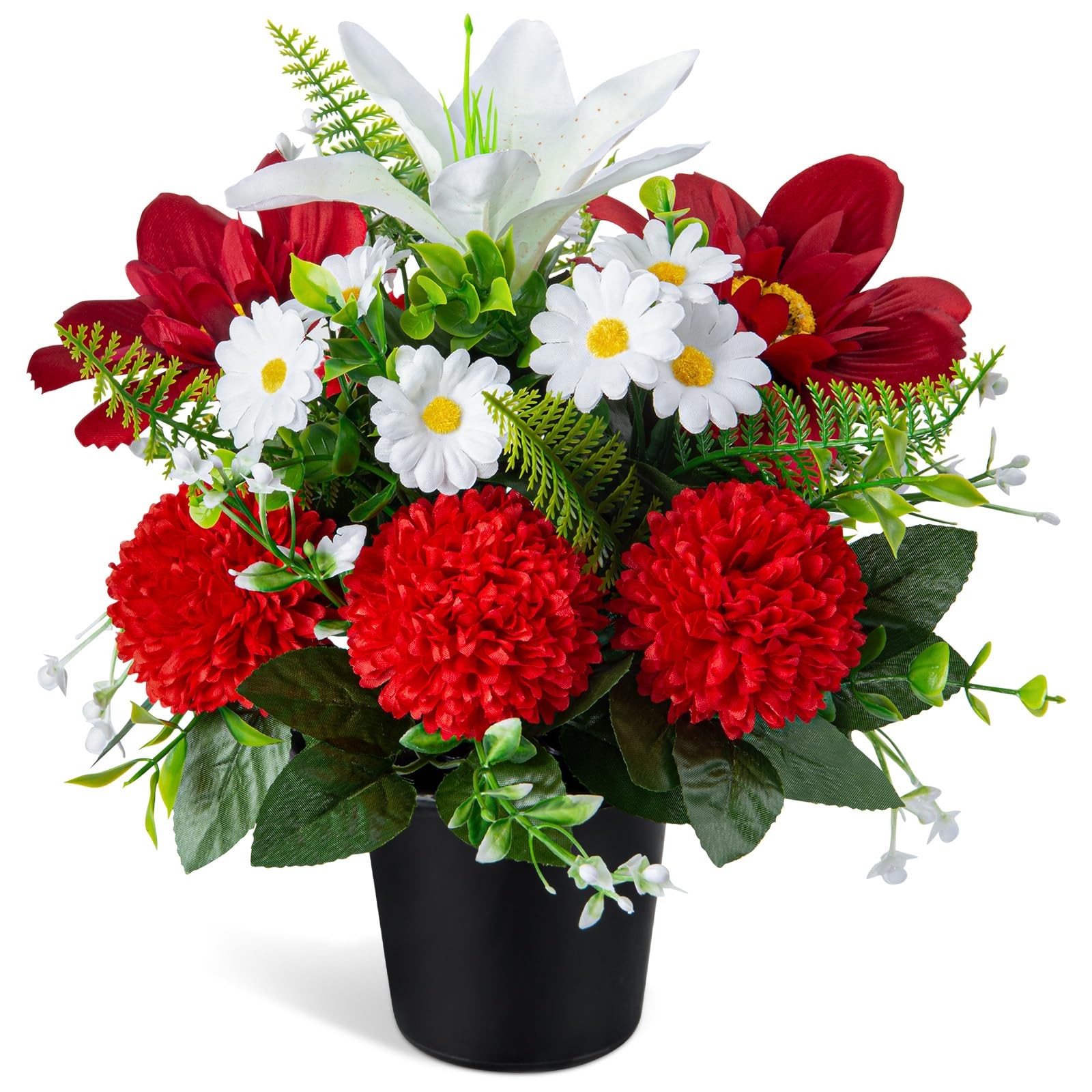 Artificial Cemetery Flowers in Pots, Artificial Chrysanthemums Lily Daisy wit…